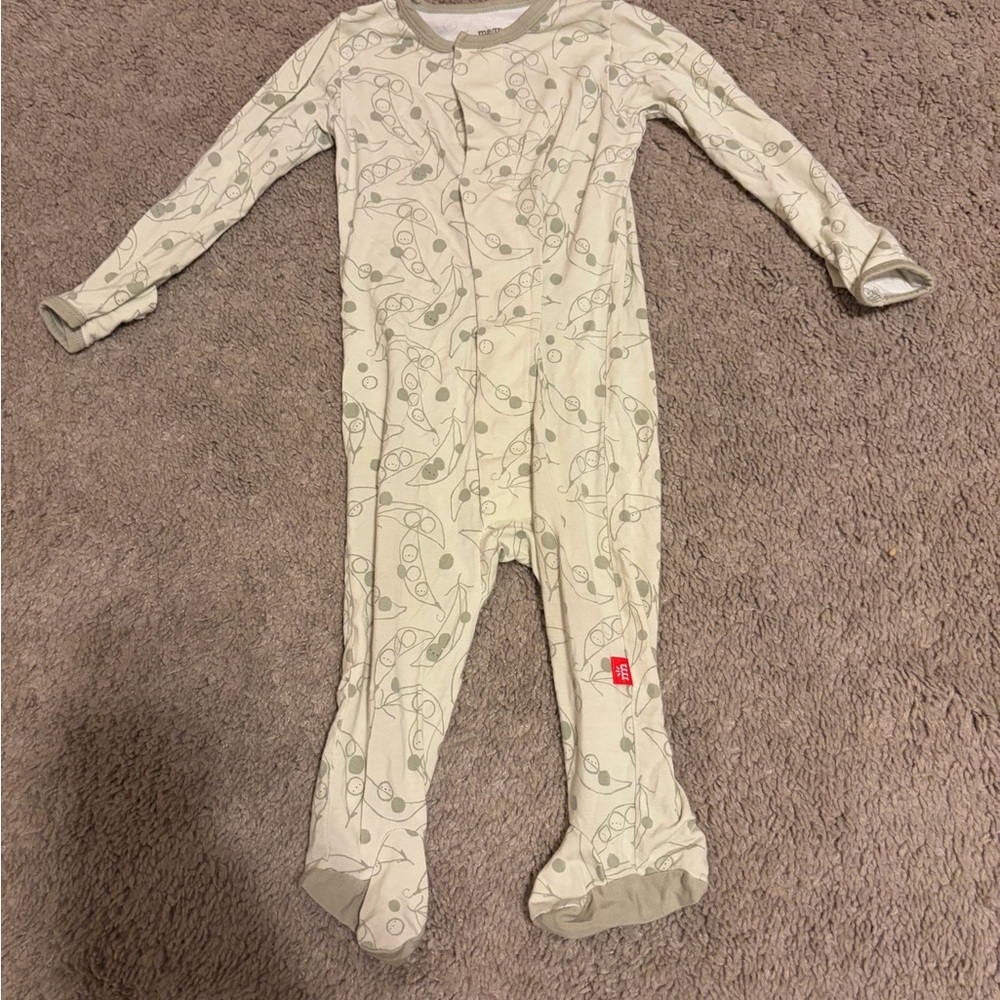 Magnetic Me Green One-Piece Footed Romper with Pea Pod Print